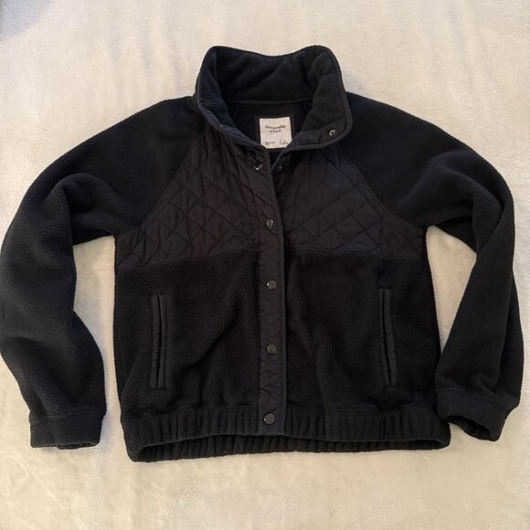 Abercrombie Fitch Jacket Womens S Quilted Snap Buttons Fleece Preppy - Picture 8 of 9